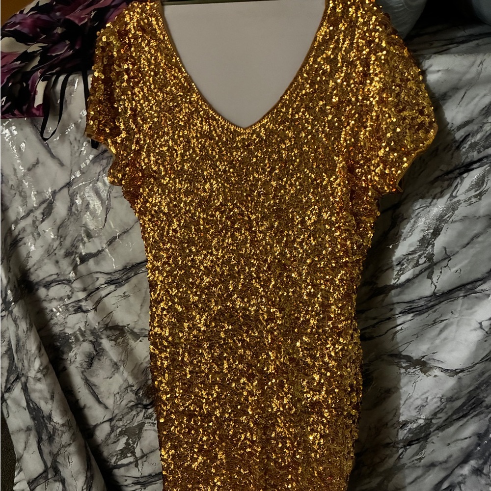 Maner Gold Sequin Midi Dress